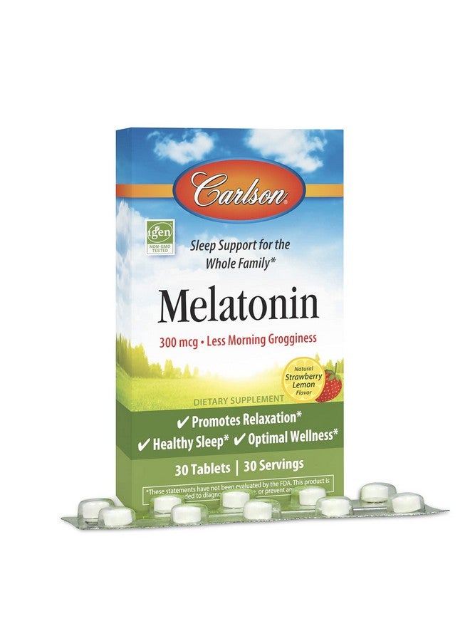 Carlson - Melatonin, 300 mcg, Healthy Sleep, Promotes Relaxation, Natural Strawberry-Lemon Flavor, 30 Chewable Tablets - Image 4