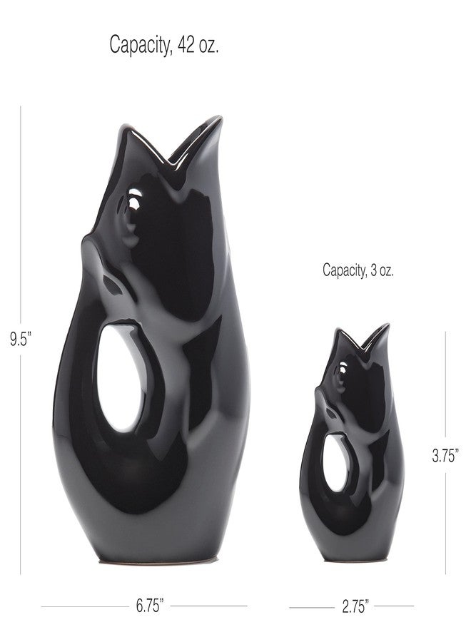 Gurgle Pot إبريق سمك من Gurgle Pot - أسود، طقم من قطعتين، تصميم مستوحى من الطراز الفرنسي، إبريق كبير سعة 42 أونصة مع إبريق كريمة مطابق، أدوات المائدة المثالية للاستخدام الداخلي أو الخارجي. - Image 2