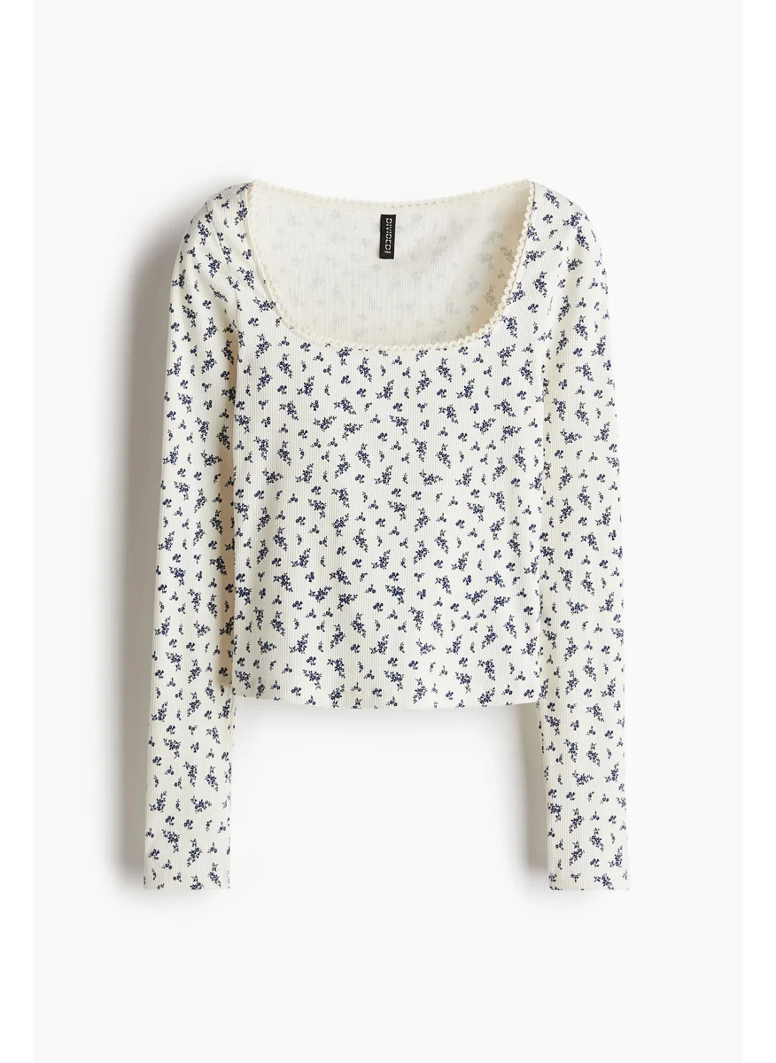 H&M Picot-Trimmed Ribbed Top