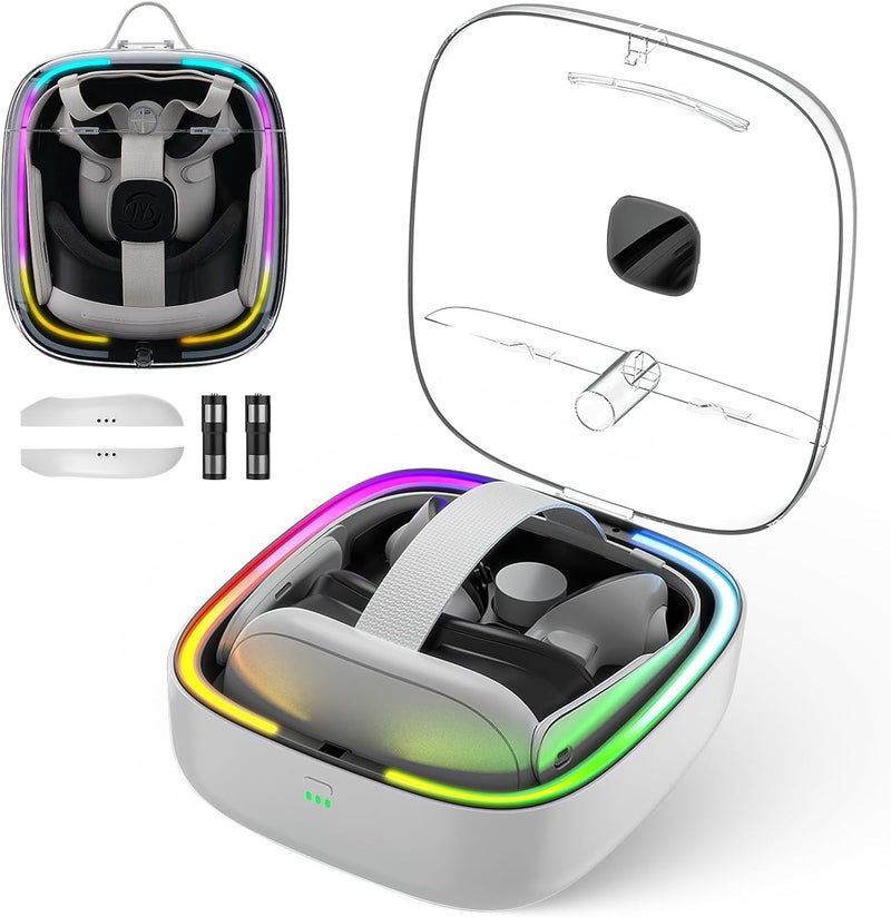 قاعدة شحن RGB لـ ميتا كويست 3، محطة شحن VR مع بطاريتين، حامل شحن سماعة الرأس مع ضوء LED، قاعدة شحن وحدة التحكم لملحقات ميتا كويست 3 - Image 1
