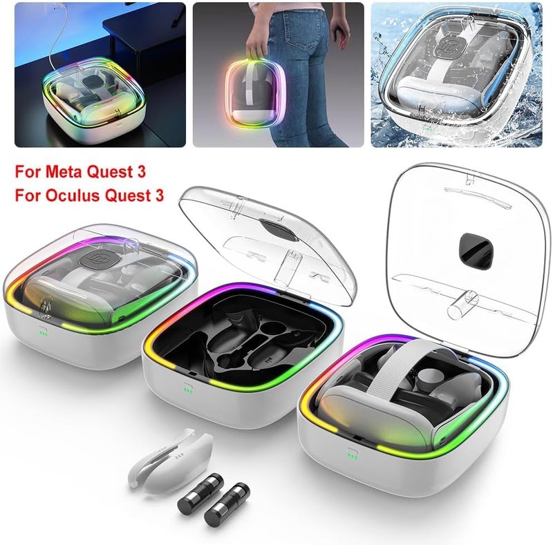قاعدة شحن RGB لـ ميتا كويست 3، محطة شحن VR مع بطاريتين، حامل شحن سماعة الرأس مع ضوء LED، قاعدة شحن وحدة التحكم لملحقات ميتا كويست 3 - Image 2