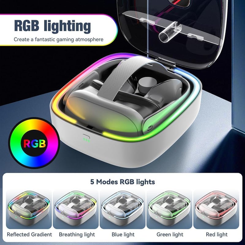 قاعدة شحن RGB لـ ميتا كويست 3، محطة شحن VR مع بطاريتين، حامل شحن سماعة الرأس مع ضوء LED، قاعدة شحن وحدة التحكم لملحقات ميتا كويست 3 - Image 3