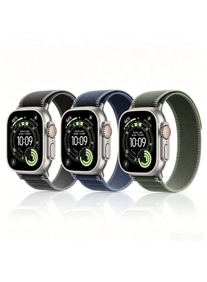 ثلاث قطع حزام متوافق مع ساعة آبل واترا 3/2 مقاس 49مم 46مم 45مم 44مم للرجال والنساء، حزام رياضي نايلون منفذ للهواء متوافق مع سلسلة iWatch 11 10 9 8 7 6 SE 5 4 3 والإصدارات SE 3 2 1 وواترا 3 2 3 - Image 1