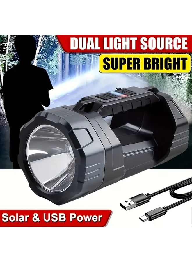 1PC Solar USB Rechargeable LED Spotlight Portable Outdoor Flashlight With Power Display - Image 2