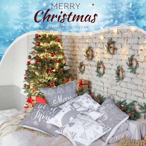 VitalCozy 6 Pcs 18 x 18 inch Christmas Throw Pillow Covers Xmas Cushion Covers Pillow Cases Snowflake Winter Throw Pillow Covers Christmas Decor for Bedroom Sofa Couch Cushion Square Home Gray - Image 3