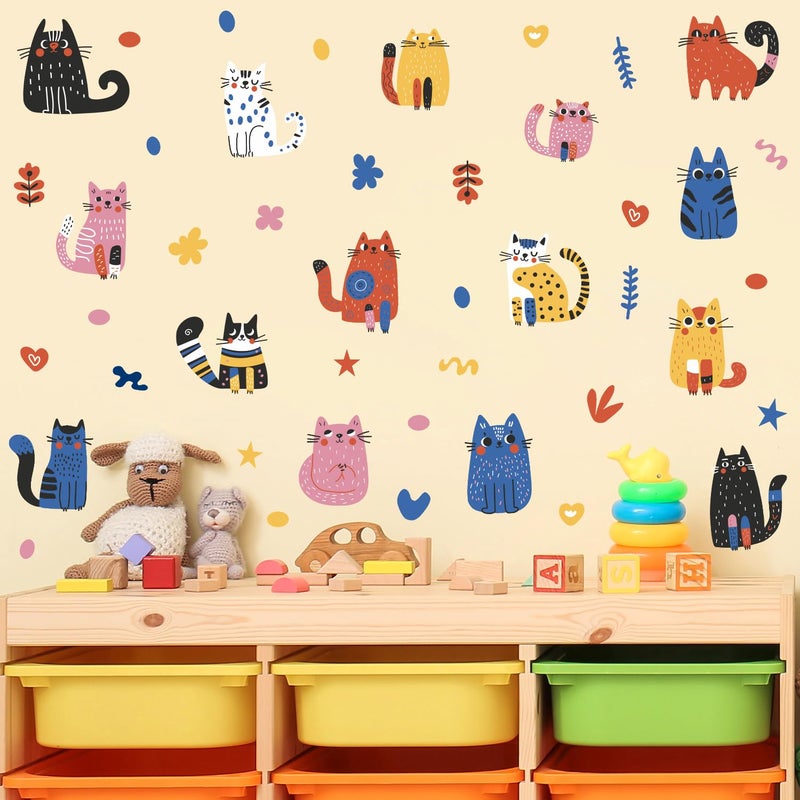 OLMIXA Colorful Doodle Cat Wall Decal, Abstract Pet Cats Wall Stickers, Vinyl AnimalThemed Wall Art for Baby Shower Bedroom Playroom Nursery Decor - Image 3