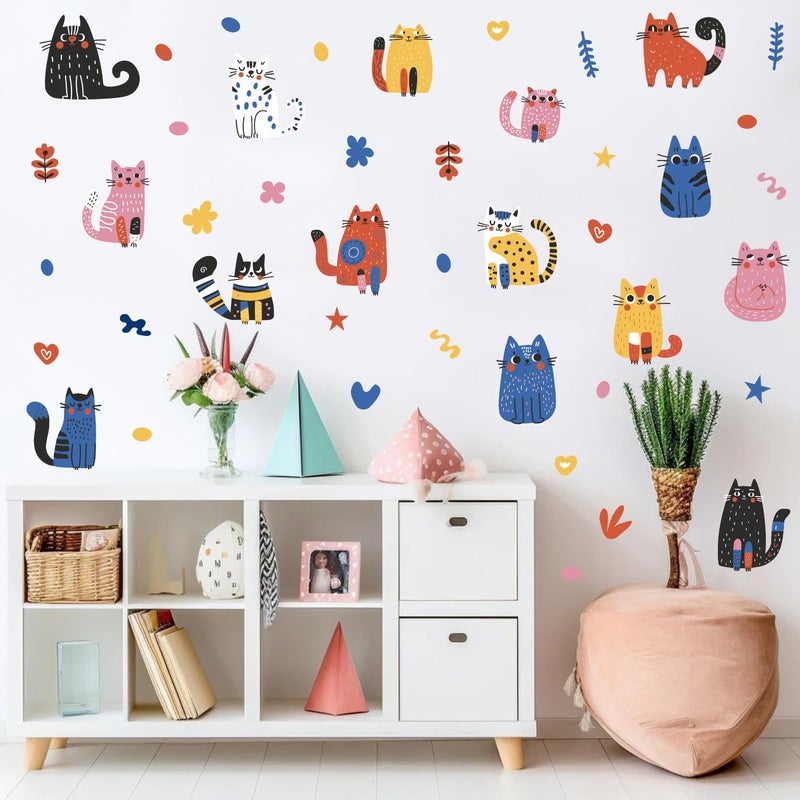 OLMIXA Colorful Doodle Cat Wall Decal, Abstract Pet Cats Wall Stickers, Vinyl AnimalThemed Wall Art for Baby Shower Bedroom Playroom Nursery Decor - Image 2