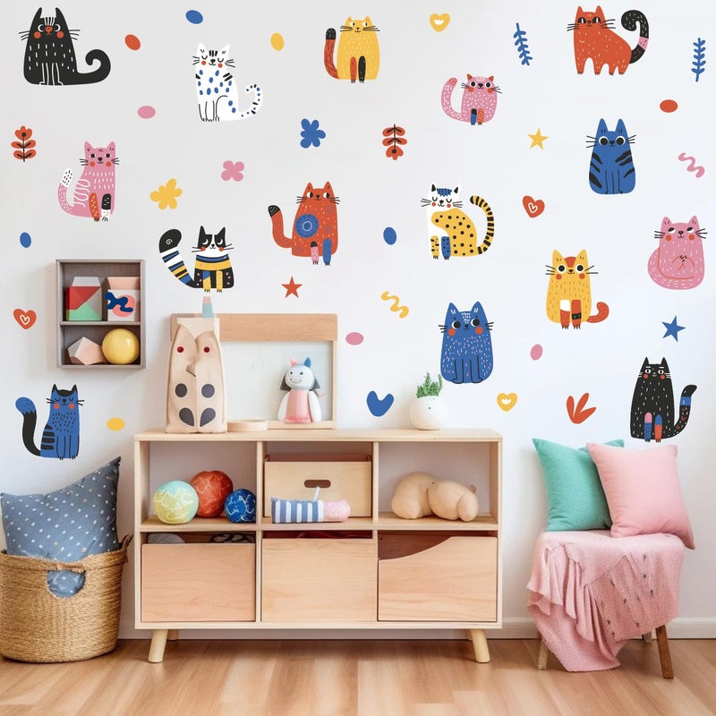 OLMIXA Colorful Doodle Cat Wall Decal, Abstract Pet Cats Wall Stickers, Vinyl AnimalThemed Wall Art for Baby Shower Bedroom Playroom Nursery Decor - Image 1