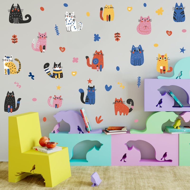 OLMIXA Colorful Doodle Cat Wall Decal, Abstract Pet Cats Wall Stickers, Vinyl AnimalThemed Wall Art for Baby Shower Bedroom Playroom Nursery Decor - Image 4