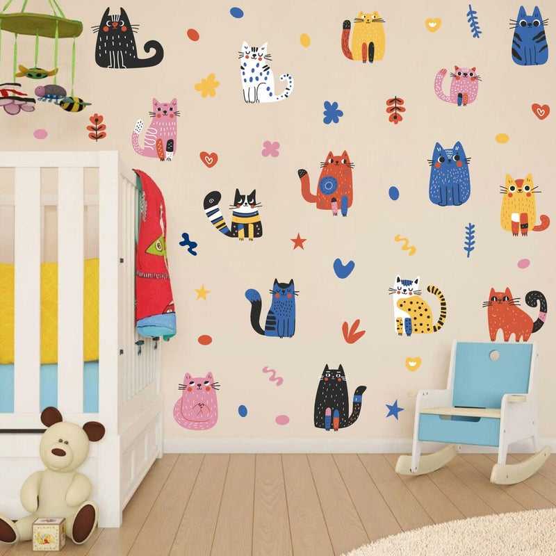 OLMIXA Colorful Doodle Cat Wall Decal, Abstract Pet Cats Wall Stickers, Vinyl AnimalThemed Wall Art for Baby Shower Bedroom Playroom Nursery Decor - Image 5
