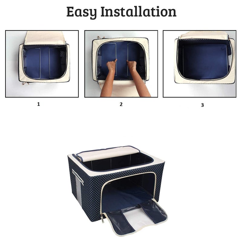 HOMENITY HOMENITY Foldable Steel Frame Cloths Zip Organizer Bag and Oxford Fabric Storage Living Cover Boxes For Wardrobe Shelves Clothes Sarees Bed Sheet Blanket PACK OF 1 Multicolor and Design  - Image 4