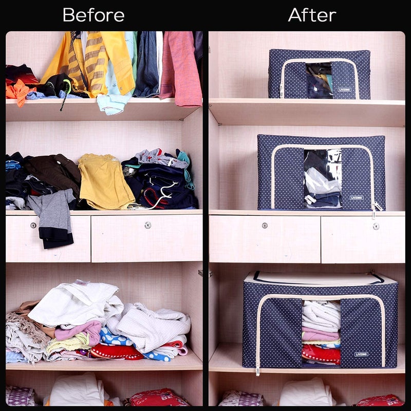 HOMENITY HOMENITY Foldable Steel Frame Cloths Zip Organizer Bag and Oxford Fabric Storage Living Cover Boxes For Wardrobe Shelves Clothes Sarees Bed Sheet Blanket PACK OF 1 Multicolor and Design  - Image 5