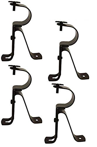 TEJATAN Curtain Rod Bracket for 1-Inch Diameter rods - (Set of 4 (2 Pairs, Black) (Can Also be Known as Curtain Rod Hangers, Drape Rod Hooks for Wall, Curtain rods Brackets, Curtain Rod Holders) - Image 1