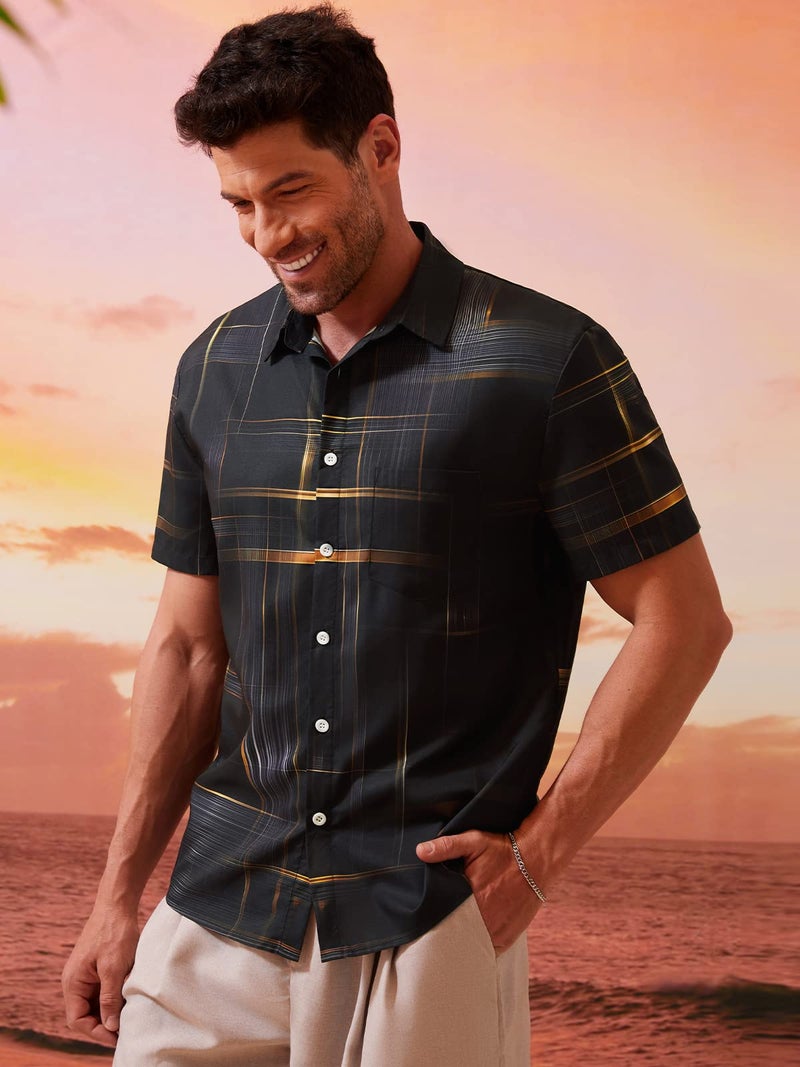 Hardaddy Men's Hawaiian Shirt Short Sleeves Printed Button Down Summer Beach Casual Shirts Black XL - Image 2