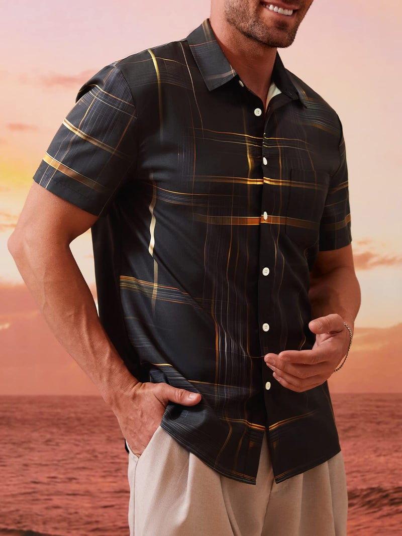 Hardaddy Men's Hawaiian Shirt Short Sleeves Printed Button Down Summer Beach Casual Shirts Black XL - Image 5