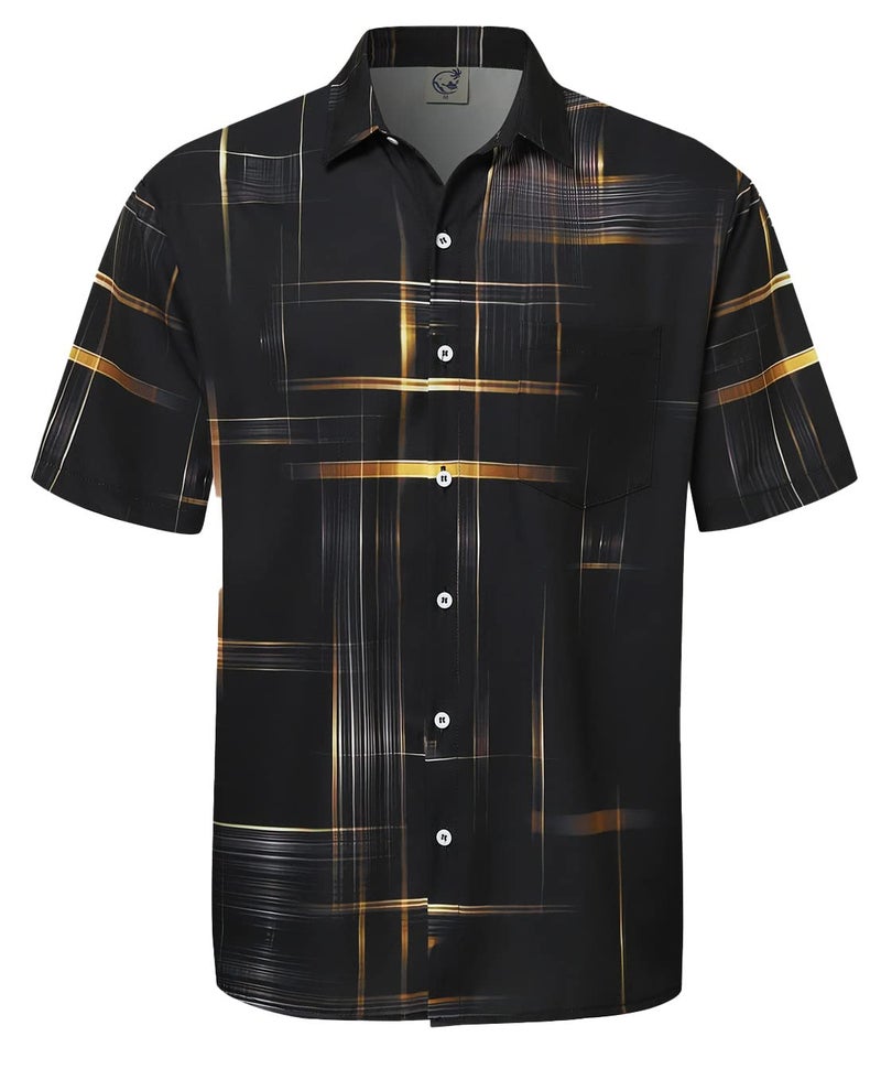 Hardaddy Men's Hawaiian Shirt Short Sleeves Printed Button Down Summer Beach Casual Shirts Black XL - Image 1