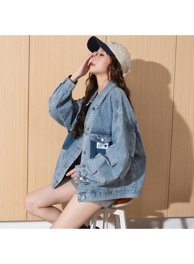 TonLion Autumn New Arrival Women's Denim Jacket With Pocket Color Blocking, Petite Short Style, Youthful, Flattering, Loose Fit, Versatile Women's Jacket - Image 3