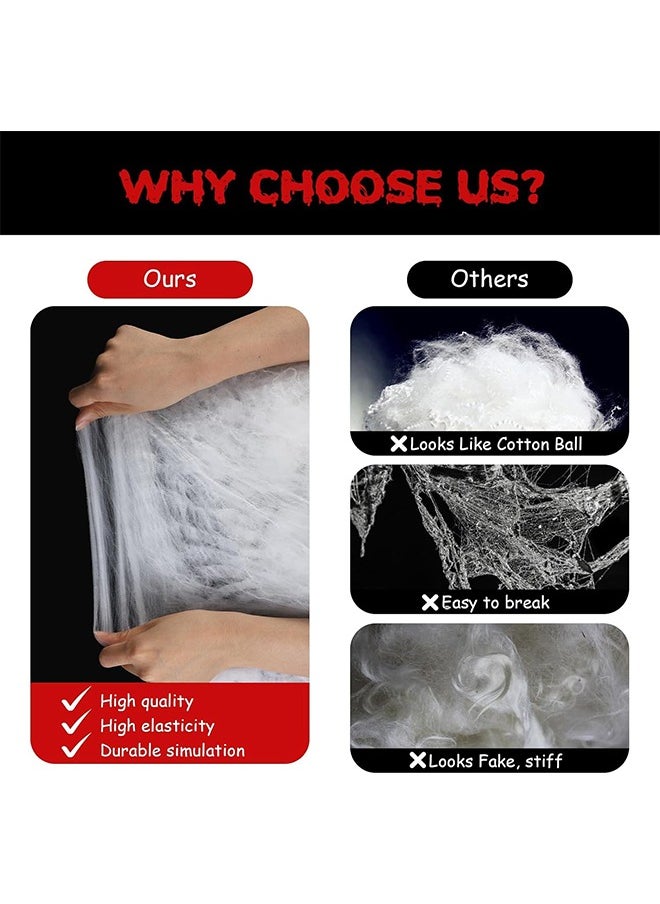 JCB CHIC ديكور شبكة عنكبوت الهالوين قابل للتمدد 1000 قدم مربع، شبكة عنكبوت فائقة التمدد للهالوين + 100 عنكبوت مزيف، دعائم الهالوين الداخلية الخارجية لهدايا ديكور حفلات الهالوين  - Image 3