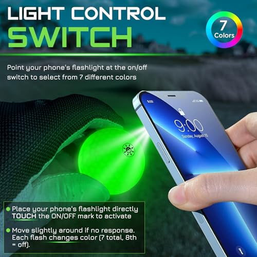 KINGTOP EverGlow Glow in The Dark Golf Ball - Light Activated 7-Color LED Golf Balls, Light up Ball with Fluorescent Tees and Storage Bag, Fun Night Golfing Gift for Men and Women - Image 2