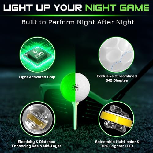 KINGTOP EverGlow Glow in The Dark Golf Ball - Light Activated 7-Color LED Golf Balls, Light up Ball with Fluorescent Tees and Storage Bag, Fun Night Golfing Gift for Men and Women - Image 3
