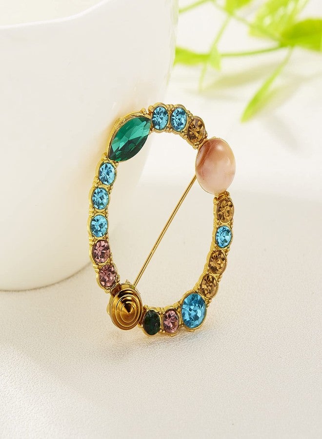 RINHOO Crystal Pearl Initial Brooch Gold Plated Enamel Colorful Letter Alphabet Breastpin Pin Jewelry for GIFTS (Gold O) - Image 2