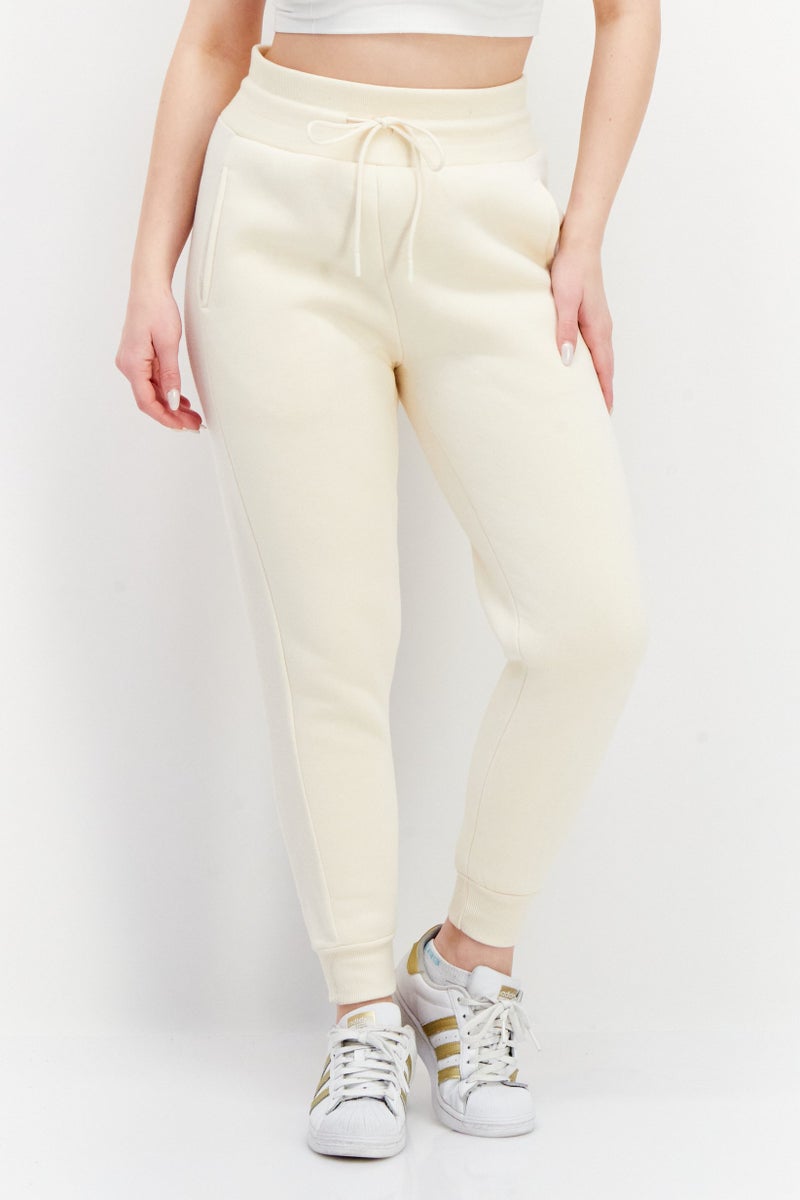 Bearpaw Women Drawstring Plain Jogger Pants, Light Beige  - Image 1