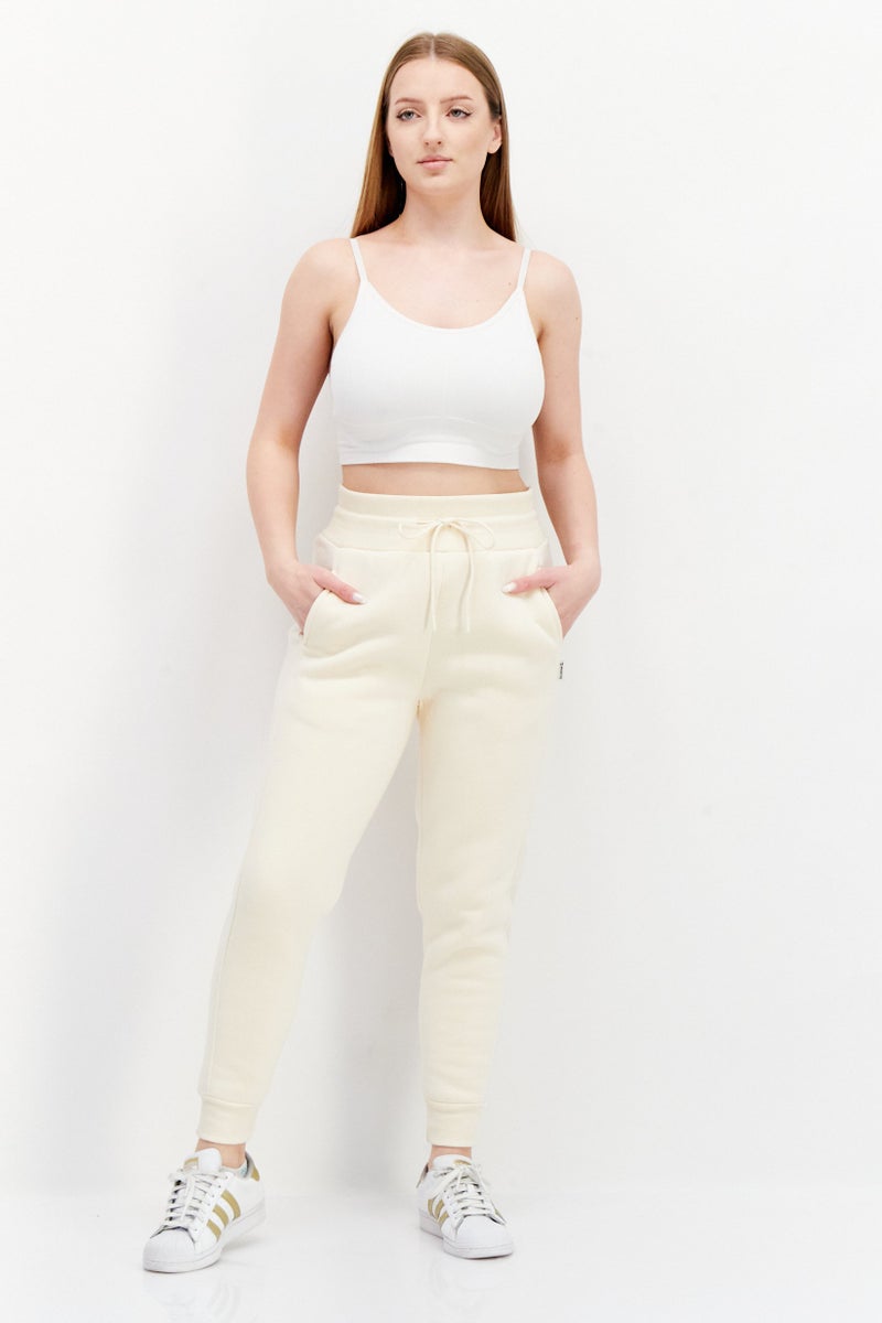 Bearpaw Women Drawstring Plain Jogger Pants, Light Beige  - Image 4