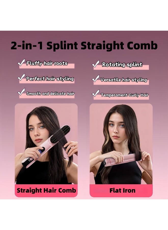 HUMJO Heating Hair Straightener Brush, 2-in-1 Splint Straight Comb, Lightweight Hot Comb with 4 Temperature Control and Removable Magnetic Comb Teeth, Pink - Image 3