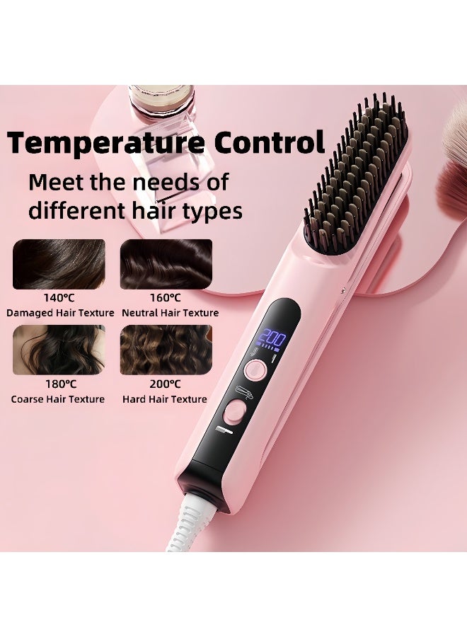 HUMJO Heating Hair Straightener Brush, 2-in-1 Splint Straight Comb, Lightweight Hot Comb with 4 Temperature Control and Removable Magnetic Comb Teeth, Pink - Image 4
