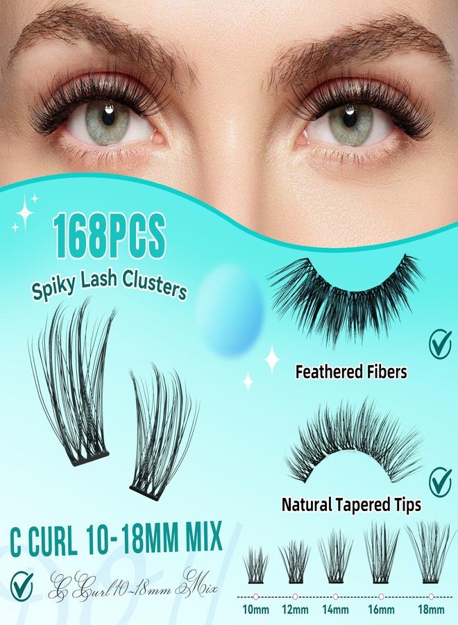 AMZGIRL LASH Manga Lash Clusters Fairy Eyelash Extension DIY 168pcs C Curl Anime Lashes Extensions Wispy Eyelashes Cluster with Thin Band Individual Lashes False Eyelashes At Home (Spiky, C-10-18mm) - Image 2