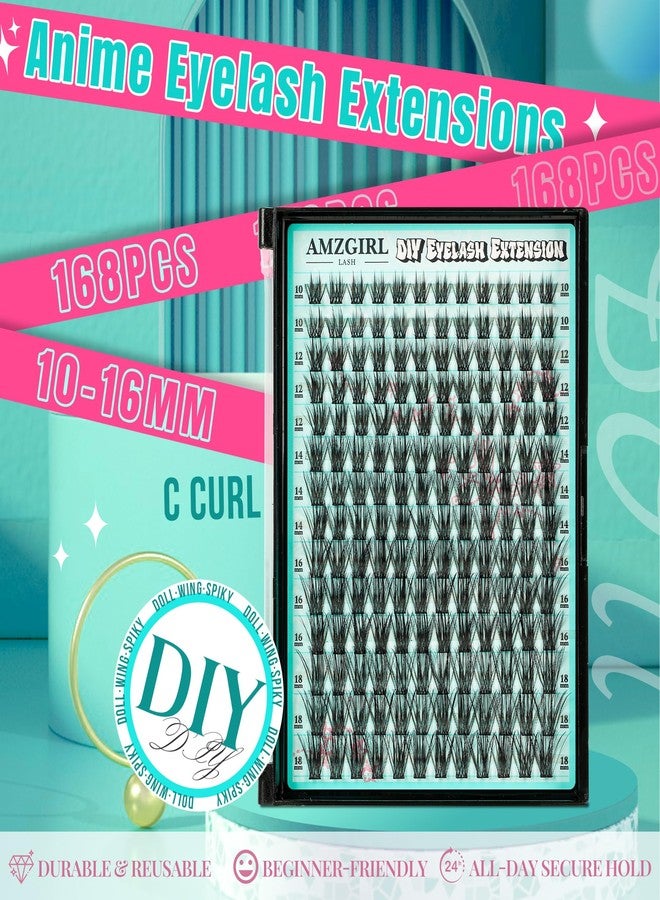 AMZGIRL LASH Manga Lash Clusters Fairy Eyelash Extension DIY 168pcs C Curl Anime Lashes Extensions Wispy Eyelashes Cluster with Thin Band Individual Lashes False Eyelashes At Home (Spiky, C-10-18mm) - Image 4