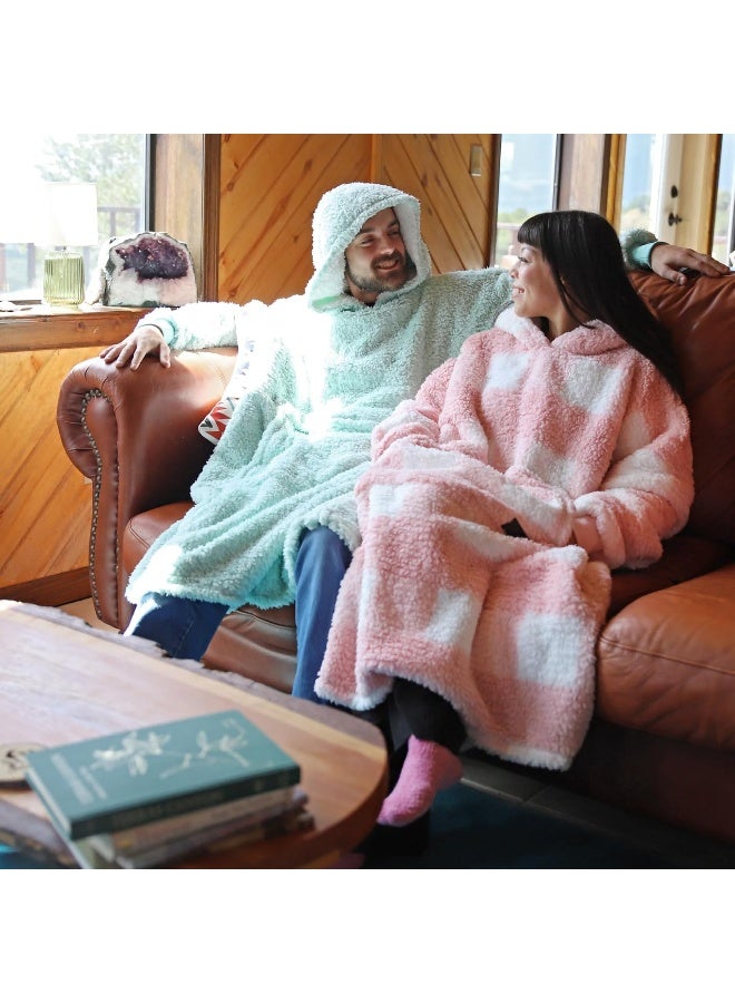 Catalonia Catalonia Buffalo Plaid Pink Oversized Blanket Hoodie Sweatshirt, Full Body Comfortable Sherpa Lounging Pullover for Adults, Gift for Women - Image 2