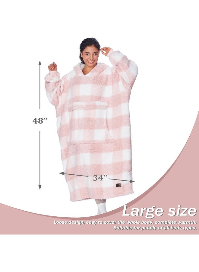Catalonia Catalonia Buffalo Plaid Pink Oversized Blanket Hoodie Sweatshirt, Full Body Comfortable Sherpa Lounging Pullover for Adults, Gift for Women - Image 5