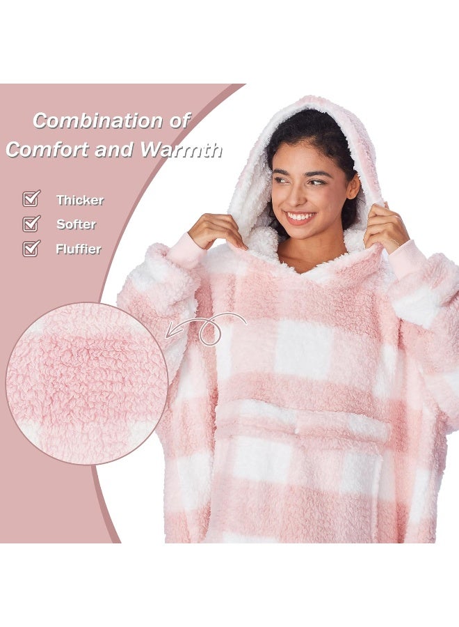 Catalonia Catalonia Buffalo Plaid Pink Oversized Blanket Hoodie Sweatshirt, Full Body Comfortable Sherpa Lounging Pullover for Adults, Gift for Women - Image 4