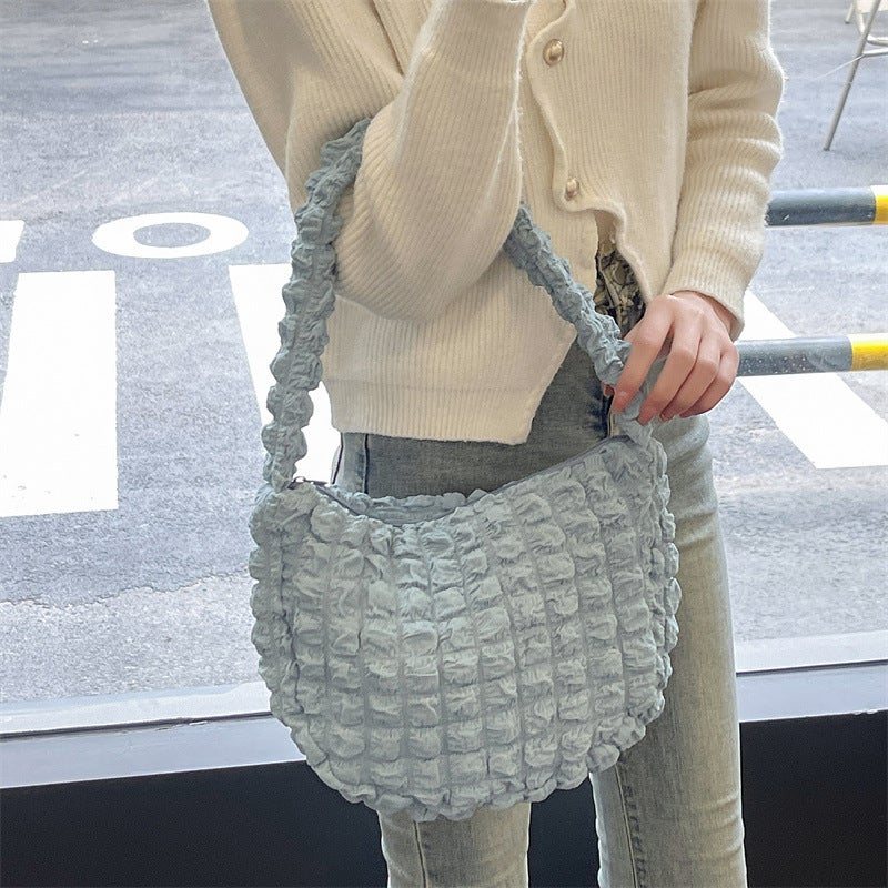 Western Style Bubble Cloud Bag Small Shoulder Bag Dumpling Bag Single Shoulder Canvas Bag Underarm Bag Casual All-Match Lazy Style Bag - Image 1