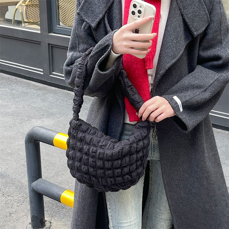 Western Style Bubble Cloud Bag Small Shoulder Bag Dumpling Bag Single Shoulder Canvas Bag Underarm Bag Casual All-Match Lazy Style Bag - Image 3