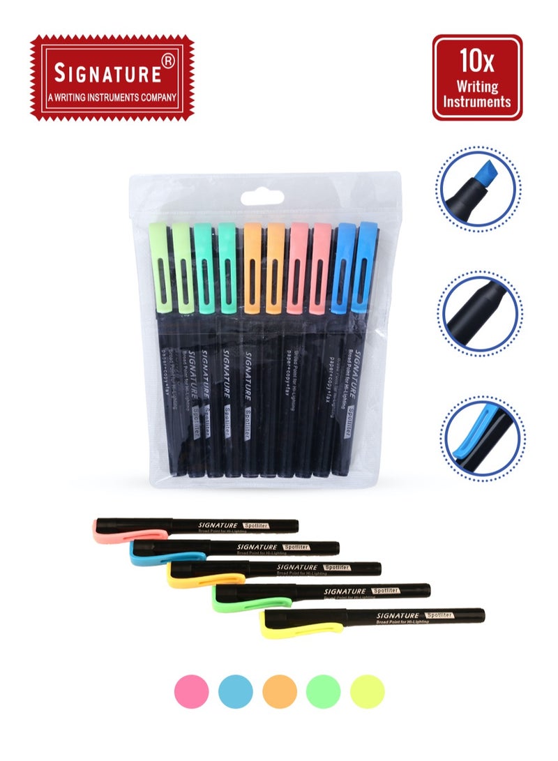 Signature 10-Pack Pen-Style Highlighters - Bold Marking, 5 Assorted Vibrant Colors
