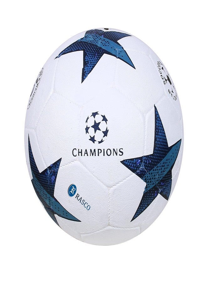 RASCO Champions League Official Size 5 Football, White and Blue Star Design - Image 1