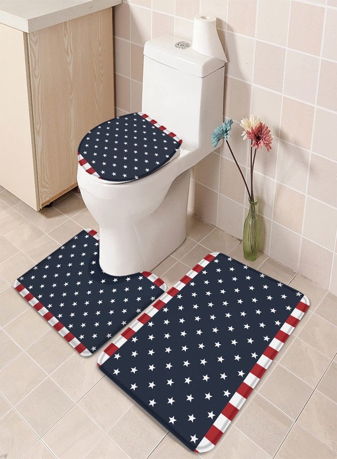 LooPoP 4th of July Bathroom Rugs and Mats Sets 3 Piece American Stars Flag Bath Sets Non Slip Bath Rug Set with U Shape Rug Red White and Blue Stripes Contour Toilet Rug for Bathroom Floor Small Size - Image 4