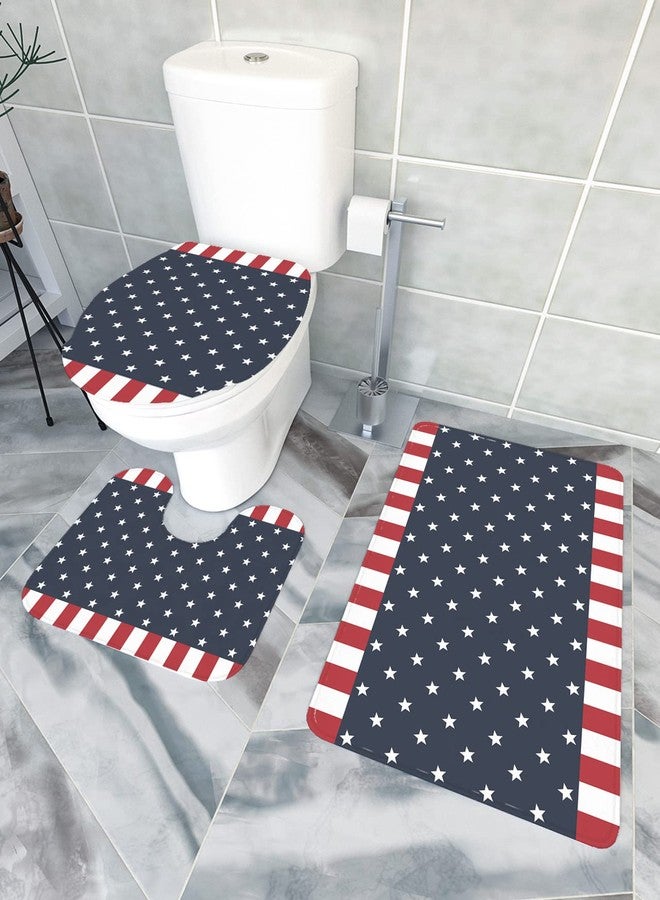 LooPoP 4th of July Bathroom Rugs and Mats Sets 3 Piece American Stars Flag Bath Sets Non Slip Bath Rug Set with U Shape Rug Red White and Blue Stripes Contour Toilet Rug for Bathroom Floor Small Size - Image 3
