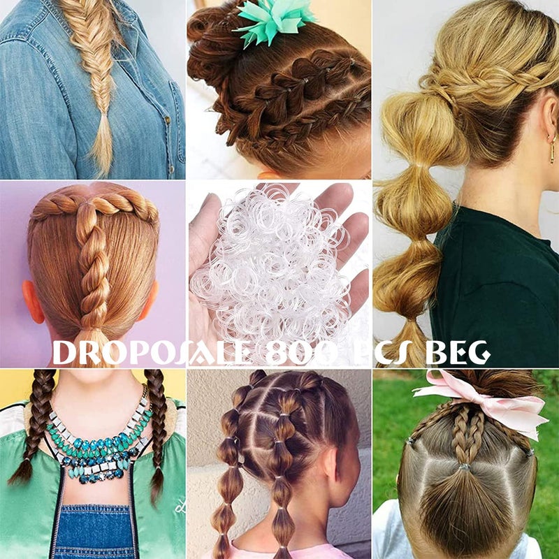 Droposale (888 PCS) Elastics Stretchy Hair Tie Ponytail Hair Rubber Band Holder for Women, Soft & Smooth Basic Everyday Wear Thin Elastics Stretchy Hair Tie (Bag, White) - Image 5