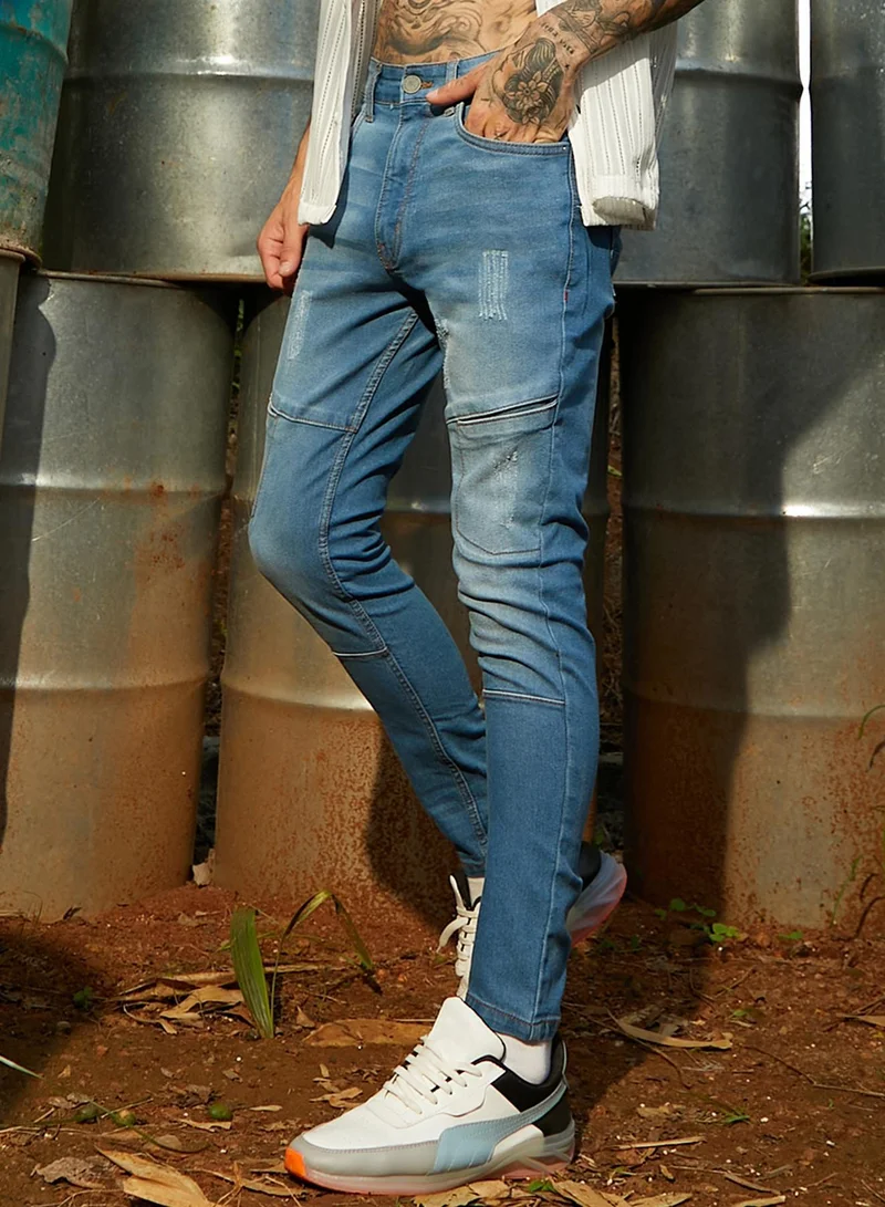 Campus Sutra  Men's Light Blue Self-Design Patched Denim Jeans for Men | Best Price UAE