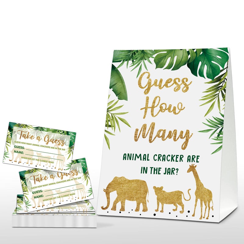 Foosproea Gold Safari Baby Shower Game Find How Many Animal Crackers Are In The Jar Jungle Shower Game Sign Gold Glitter Gender Neutral Baby Shower Decorations Activities 1 Sign50 Cards  A04