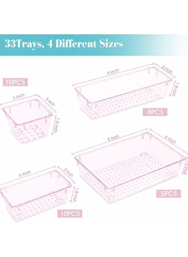 imported 33 PCS Clear Plastic Drawer Organizers Set, 4 Size Desk Drawer Organizer Trays for Makeup, Jewelry, Kitchen Utensils, Gadgets and Office Accessories - Image 2