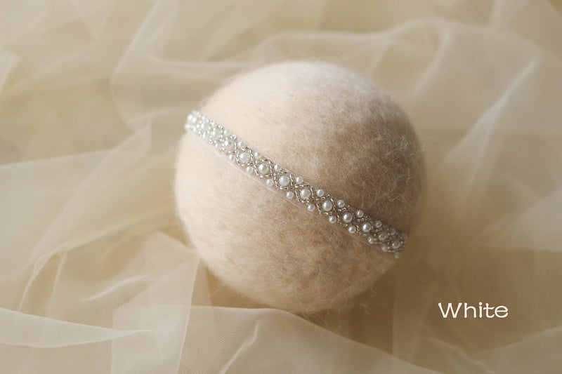 Honra Orraphtstu Newborn Photography Props Pearl Headband Baby Photoshoots Posing Photo Tieback Hair Accessories (White 04) - Image 3