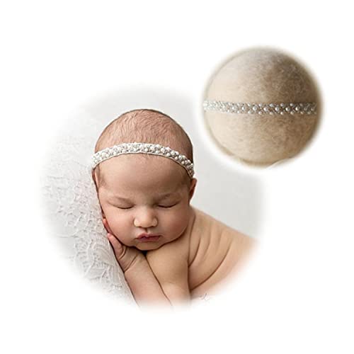 Honra Orraphtstu Newborn Photography Props Pearl Headband Baby Photoshoots Posing Photo Tieback Hair Accessories (White 04) - Image 1