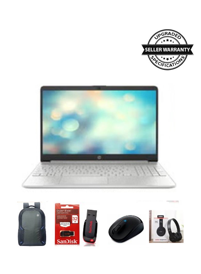 Newest 15 (Upgraded Version) Laptop With 15.6-Inch Display, Celeron N4120 Processor/16GB RAM/256GB SSD/Windows 11 Best For Students + FREE Accessories + Bag + Mouse + Flash 32GB + Headset English/Arabic Silver