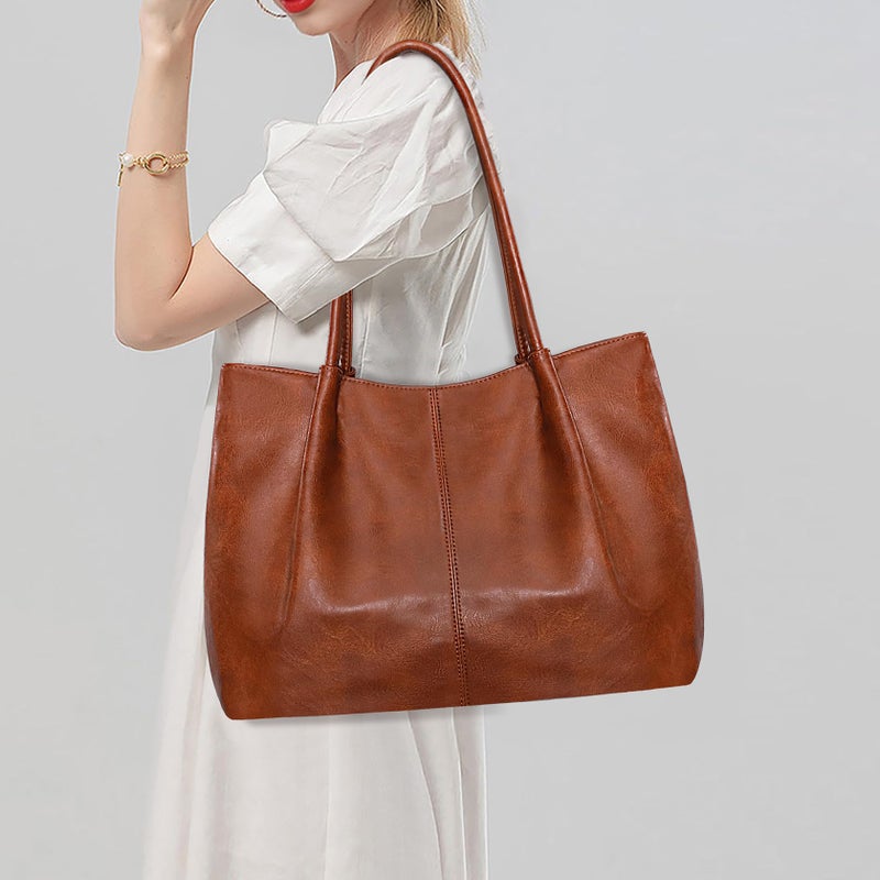 Fependu Large Tote Bag for Women Work Vegan Leather 16L Ladies Handbags Womens Big Purses Shoulder for Travel Brown - Image 2