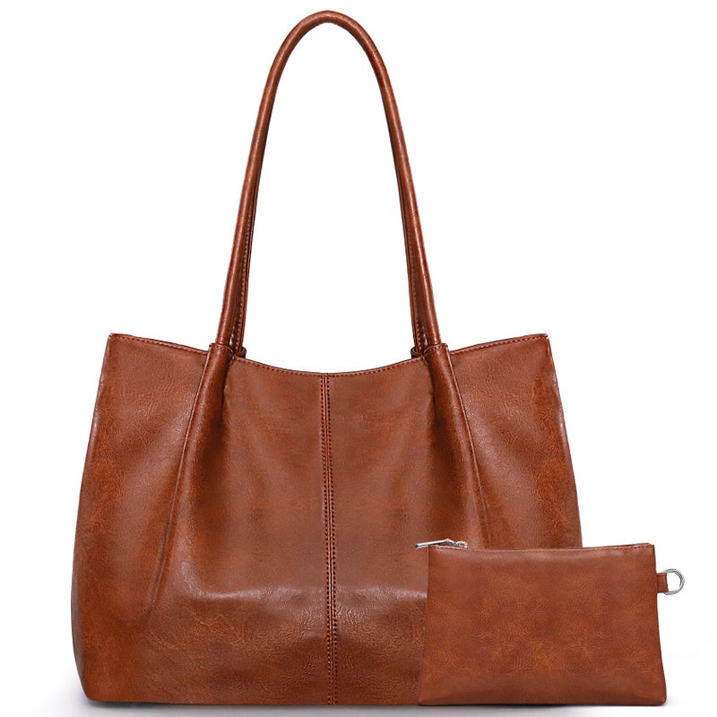 Fependu Large Tote Bag for Women Work Vegan Leather 16L Ladies Handbags Womens Big Purses Shoulder for Travel Brown - Image 1