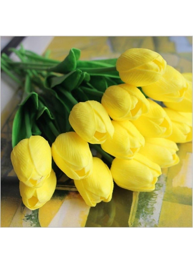 SHINE-CO LIGHTING SHINECO LIGHTING Artificial Tulips 10Pcs Real Touch Fake Tulips PU Flower Arrangement Bouquets for Home Party Decoration Yellow - Image 2